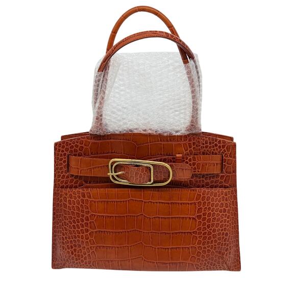 Furla Orange Croc Embossed Leather Buckle Top Handle Bag*Like New*Gorgoeus - Picture 1 of 15